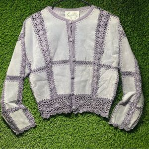 Scully Womens Suede Crochet Embroidered Jacket Size 6 Lavender Leather Coat